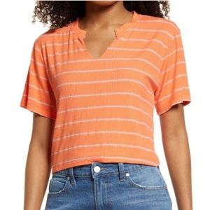 NEW.Nordstrom BP cropped boxy polo striped crop tee M